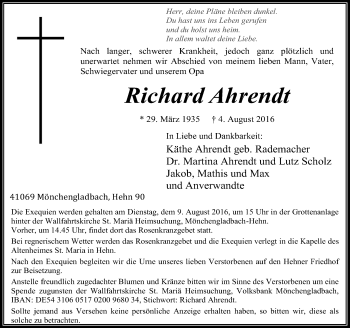 Traueranzeige von Richard Ahrendt von Rheinische Post