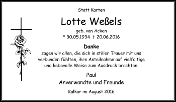 Traueranzeige von Lotte Weßels von Rheinische Post