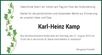 Traueranzeige von Karl-Heinz Kamp von Rheinische Post