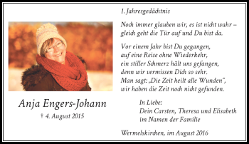 Traueranzeige von Anja Engers-Johann von Rheinische Post