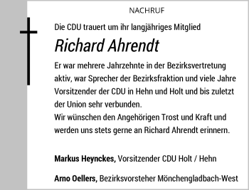 Traueranzeige von Richard Ahrendt von Rheinische Post