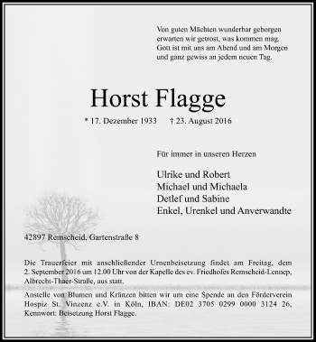 Traueranzeige von Horst Flagge von Rheinische Post
