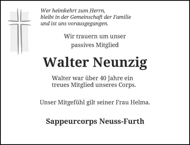 Traueranzeige für Walter Neunzig vom 09.08.2016 aus Rheinische Post