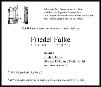 Traueranzeige von Friedel Falke von Rheinische Post