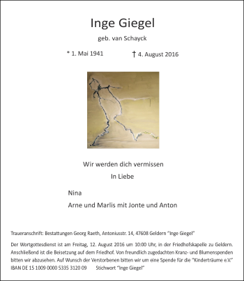 Traueranzeige von Inge Giegel von Rheinische Post