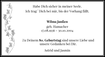 Traueranzeige von Wilma Janßen von Rheinische Post