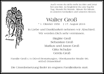 Traueranzeige von Walter Groß von Rheinische Post