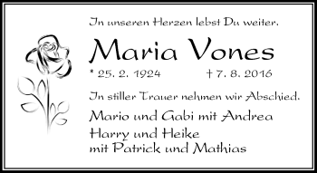 Traueranzeige von Maria Vones von Rheinische Post