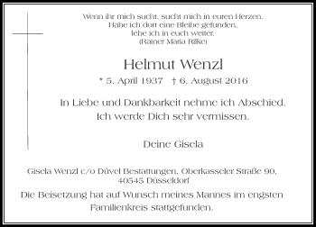 Traueranzeige von Helmut Wenzl von Rheinische Post