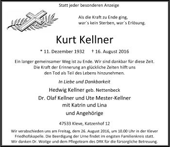 Traueranzeige von Kurt Kellner von Rheinische Post