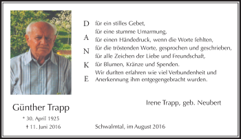 Traueranzeige von Günther Trapp von Rheinische Post