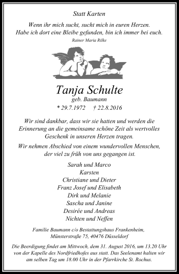 Traueranzeige von Tanja Schulte von Rheinische Post