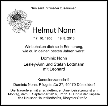 Traueranzeige von Helmut Nonn von Rheinische Post