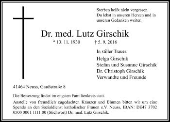 Traueranzeige von Lutz Girschik von Rheinische Post
