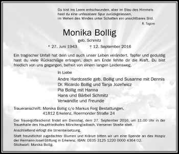 Traueranzeige von Monika Bollig von Rheinische Post