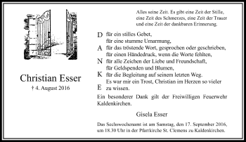 Traueranzeige von Christian Esser von Rheinische Post