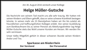 Traueranzeige von Helge Müller-Gutsche von Rheinische Post