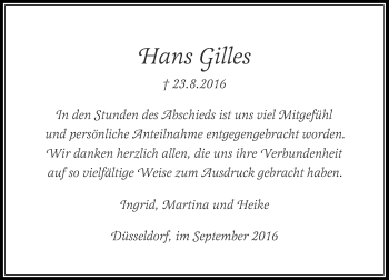 Traueranzeige von Hans Gilles von Rheinische Post