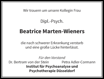 Traueranzeige von Beatrice Marten-Wieners von Rheinische Post