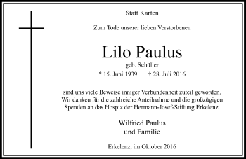 Traueranzeige von Lilo Paulus von Rheinische Post