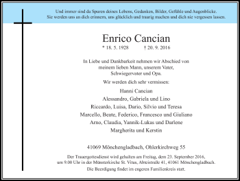 Traueranzeige von Enrico Cancian von Rheinische Post