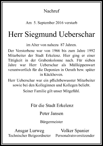 Traueranzeige von Siegmund Ueberschar von Rheinische Post