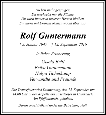 Traueranzeige von Rolf Guntermann von Rheinische Post