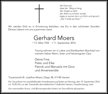 Traueranzeige von Gerhard Moers von Rheinische Post