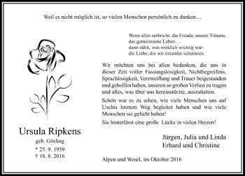 Traueranzeige von Ursula Ripkens von Rheinische Post