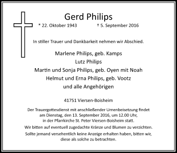 Traueranzeige von Gerd Philips von Rheinische Post