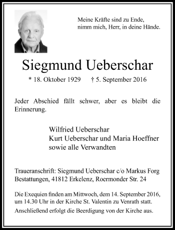 Traueranzeige von Siegmund Ueberschar von Rheinische Post