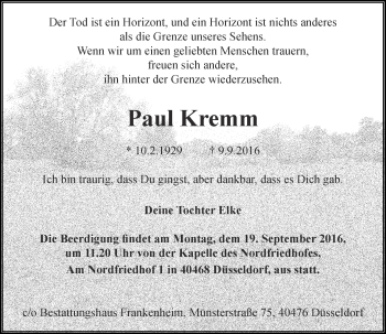 Traueranzeige von Paul Kremm von Rheinische Post