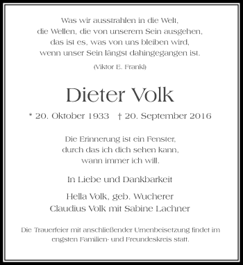 Traueranzeige von Dieter Volk von Rheinische Post