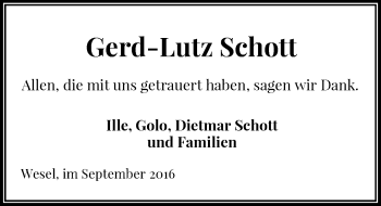Traueranzeige von Gerd-Lutz Schott von Rheinische Post