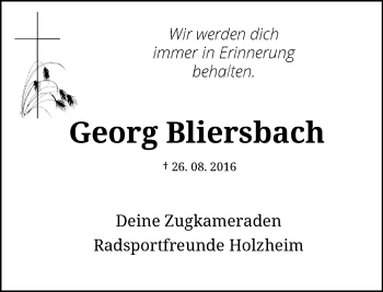 Traueranzeige von Georg Bliersbach von Rheinische Post