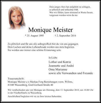 Traueranzeige von Monique Meister von Rheinische Post