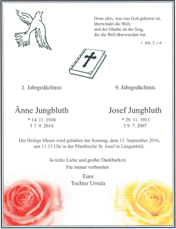 Traueranzeige von Änne, Josef Jungbluth von Rheinische Post