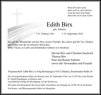 Traueranzeige von Edith Birx von Rheinische Post