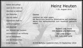 Traueranzeige von Heinz Heuten von Rheinische Post