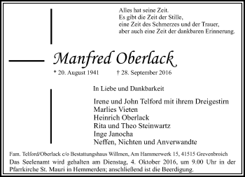 Traueranzeige von Manfred Oberlack von Rheinische Post