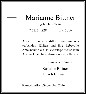 Traueranzeige von Marianne Bittner von Rheinische Post