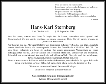 Traueranzeige von Hans-Karl Sternberg von Rheinische Post