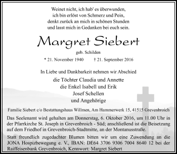 Traueranzeige von Margret Siebert von Rheinische Post