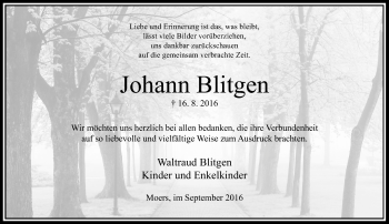 Traueranzeige von Johann Blitgen von Rheinische Post