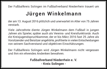 Traueranzeige von Jürgen Winkelmann von Rheinische Post