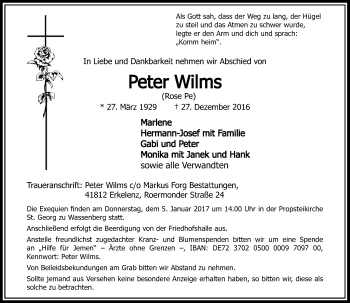 Traueranzeige von Peter Wilms von Rheinische Post