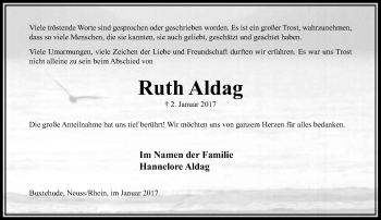 Traueranzeige von Ruth Aldag von Rheinische Post