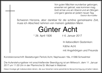 Traueranzeige von Günter Acht von Rheinische Post