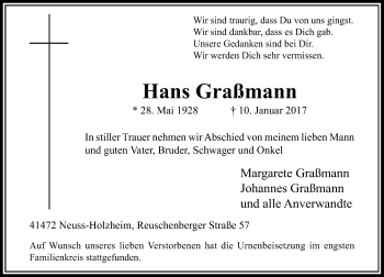 Traueranzeige von Hans Graßmann von Rheinische Post