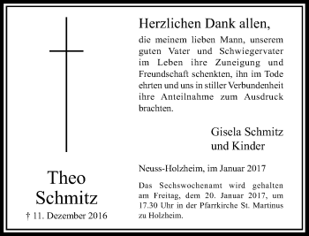 Traueranzeige von Theo Schmitz von Rheinische Post